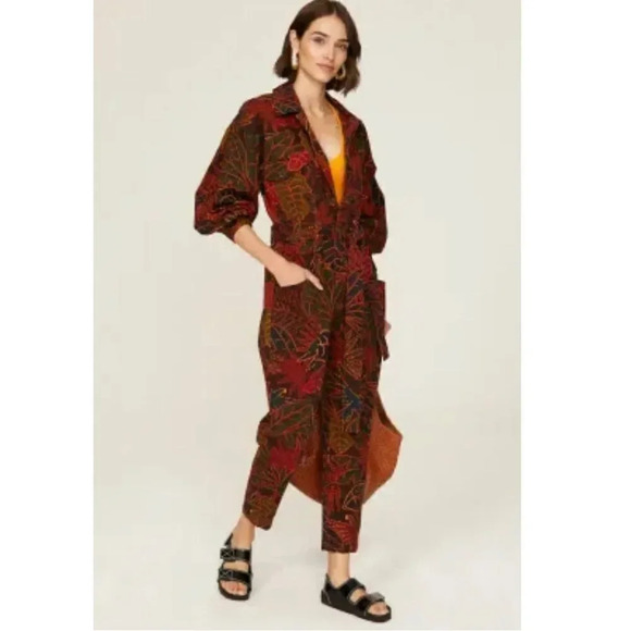 NEW FARM Rio Women Rainforest Black Canvas Jumpsuit Size Small - Picture 1 of 14
